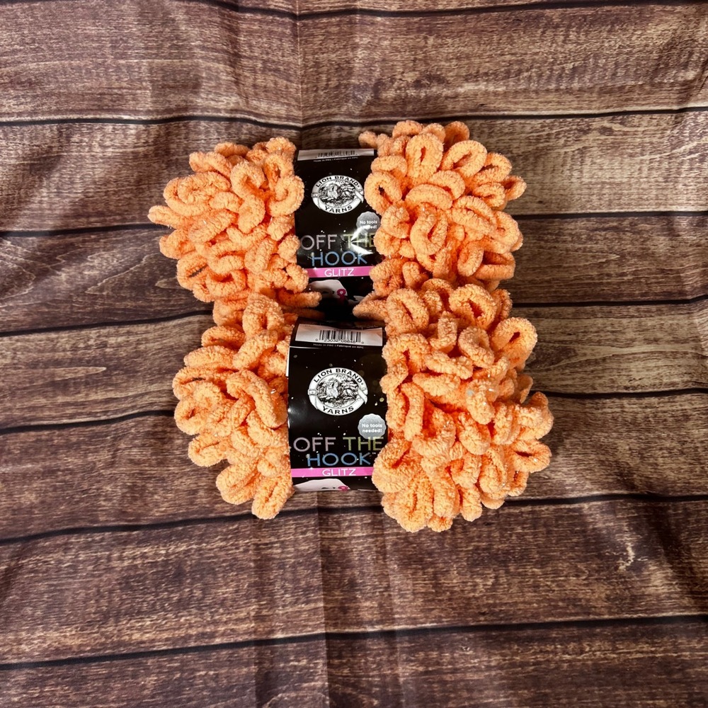 Lion Brand Off The Hook Glitz Loop Yarn Peach 184 2 Skeins Sparkle Chenille 519